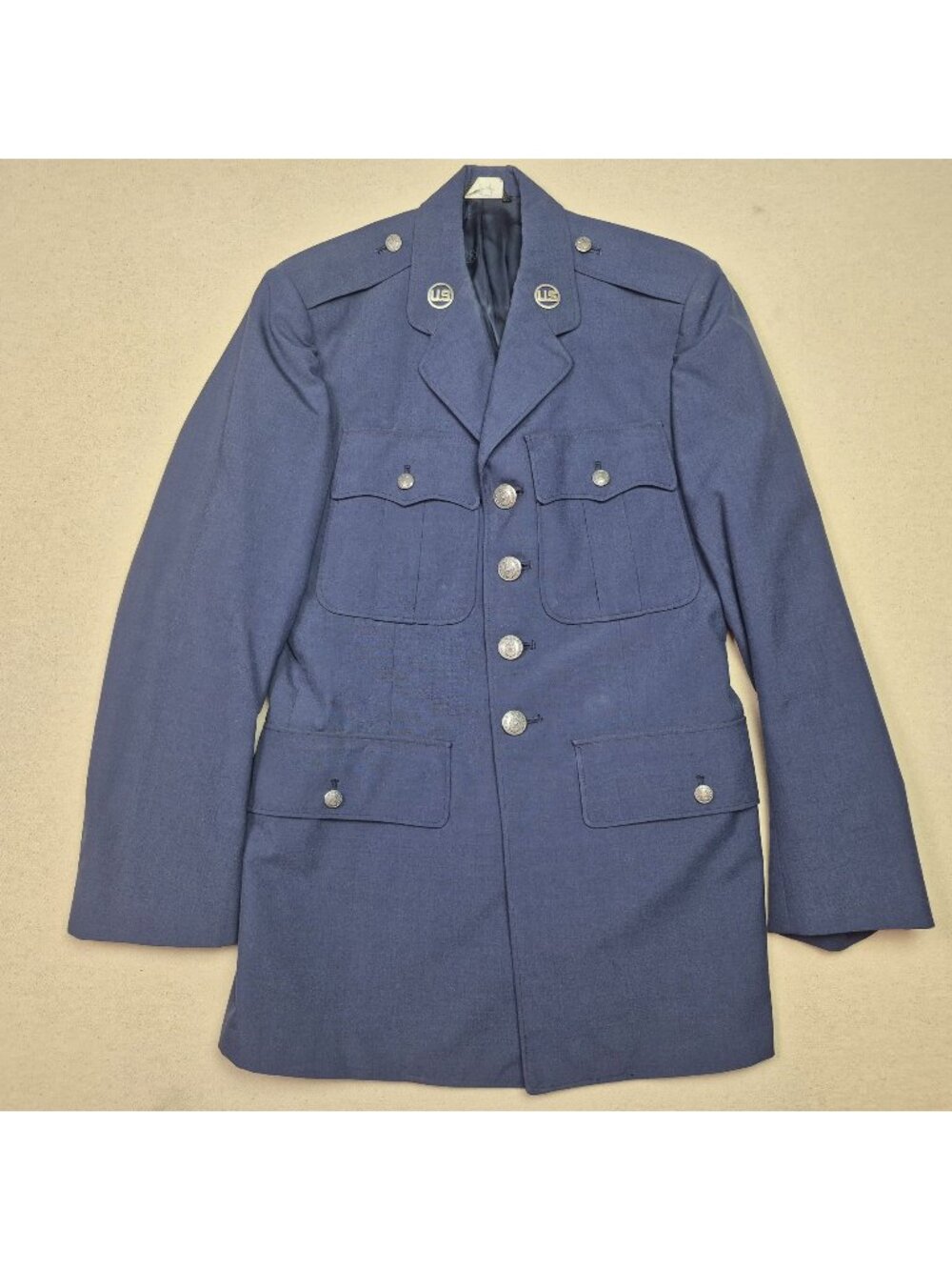 US Air Force Officers Shade 84 Blue Dress Jacket Sz 38R 1950's VINTAGE w/US Pins